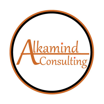 Logo for Alkamind Consulting. It is depicted as a button icon with containing text that reads "Alkamind Consulting"